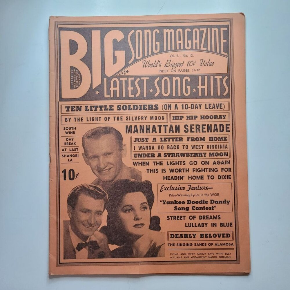 Big Song Magazine December 1942 Lyrics Guide Musicians Stars Billboard‎ Hits Ads